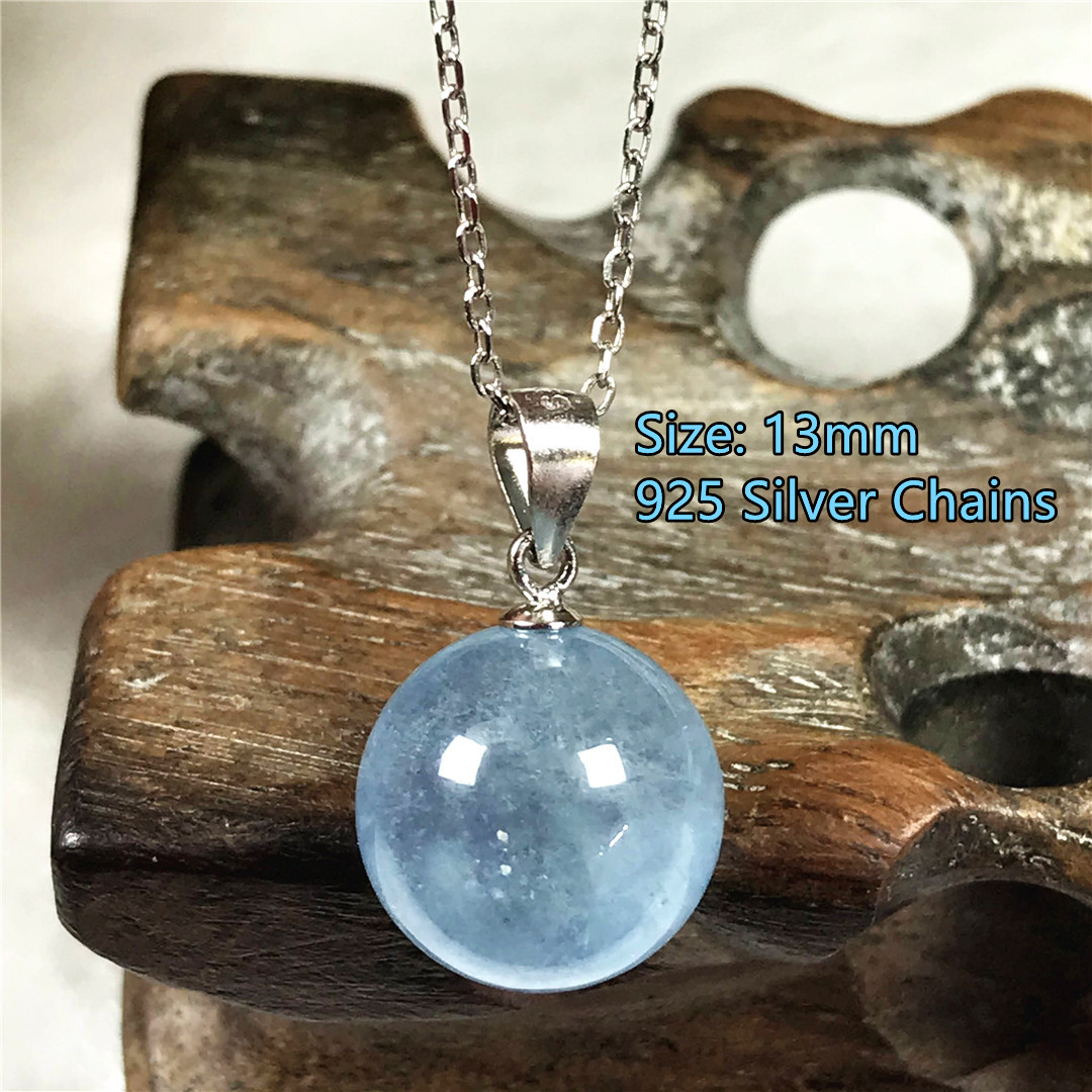 13mm Natural Blue Aquamarine P - огляд і ціна 925 Sterling Silver Chain Necklace Men