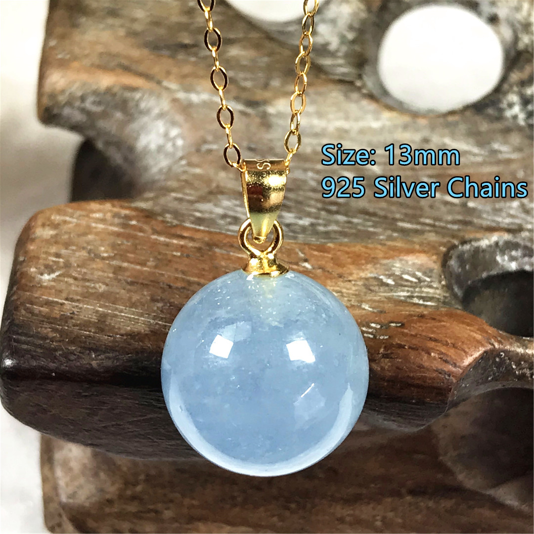 13mm Natural Blue Aquamarine P - огляд і ціна 925 Sterling Silver Chain Necklace Men