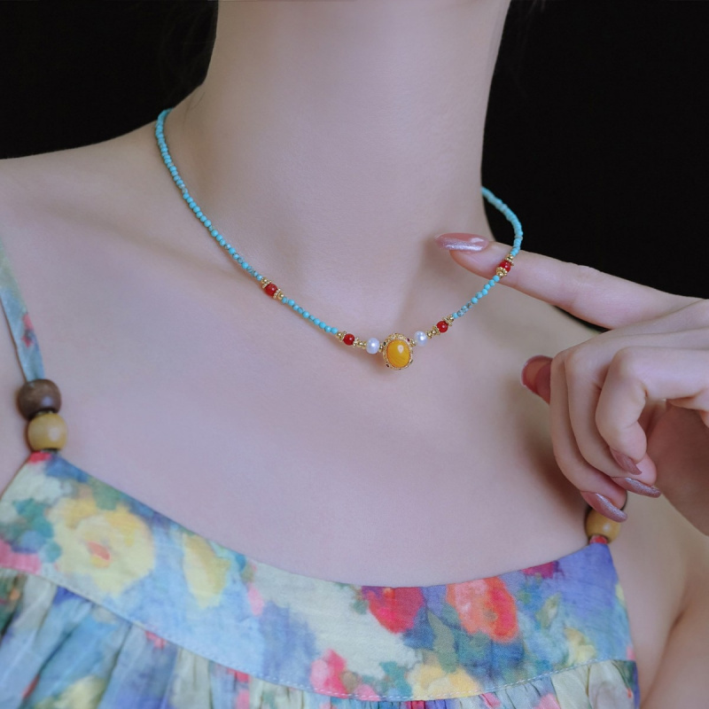 New Arrival Vintage Blue Turqu - огляд і ціна Pearl Choker Necklace Vintage
