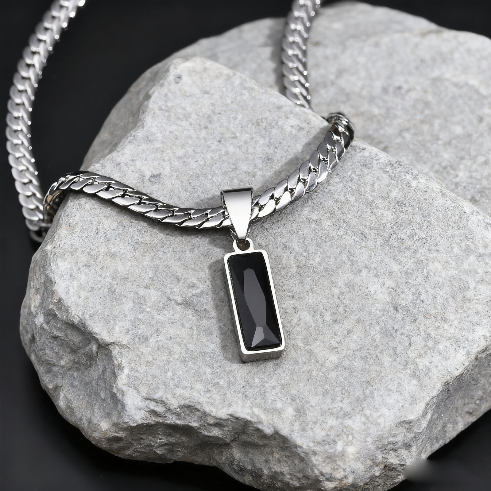 Stylish Mens Geometric Stone P - огляд і ціна Cuban Link Chain 12Mm