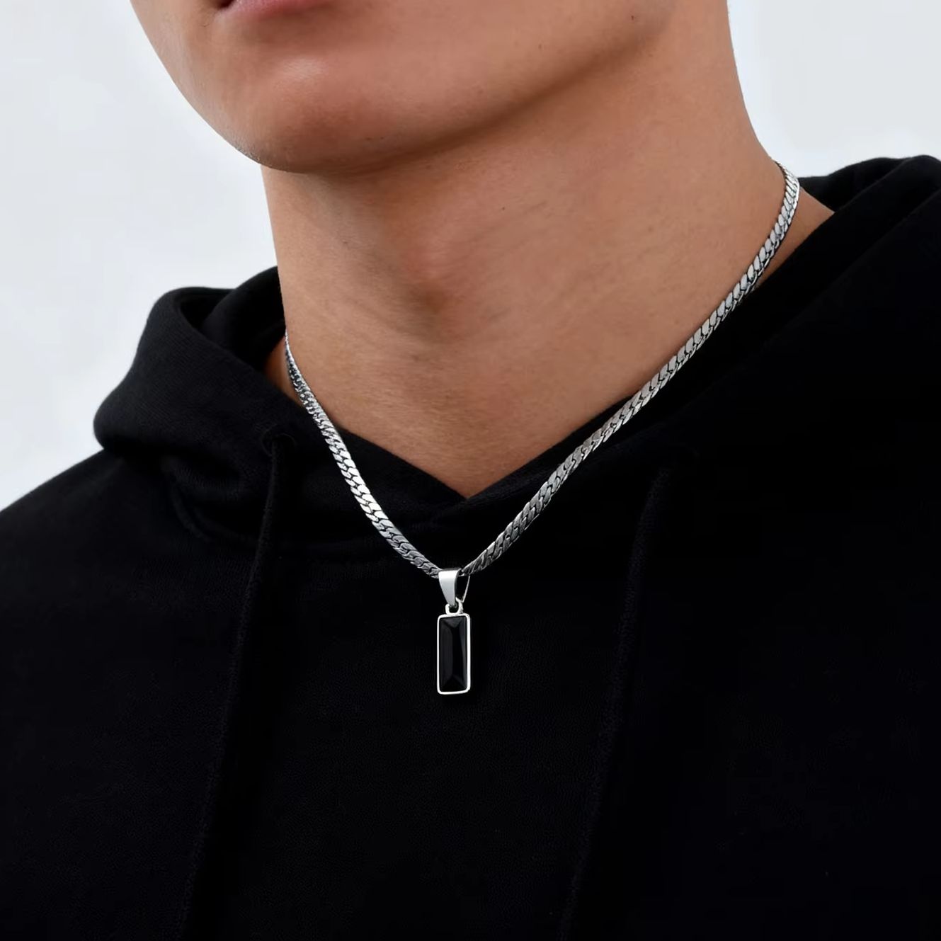 Stylish Mens Geometric Stone P - огляд і ціна Cuban Link Chain 12Mm